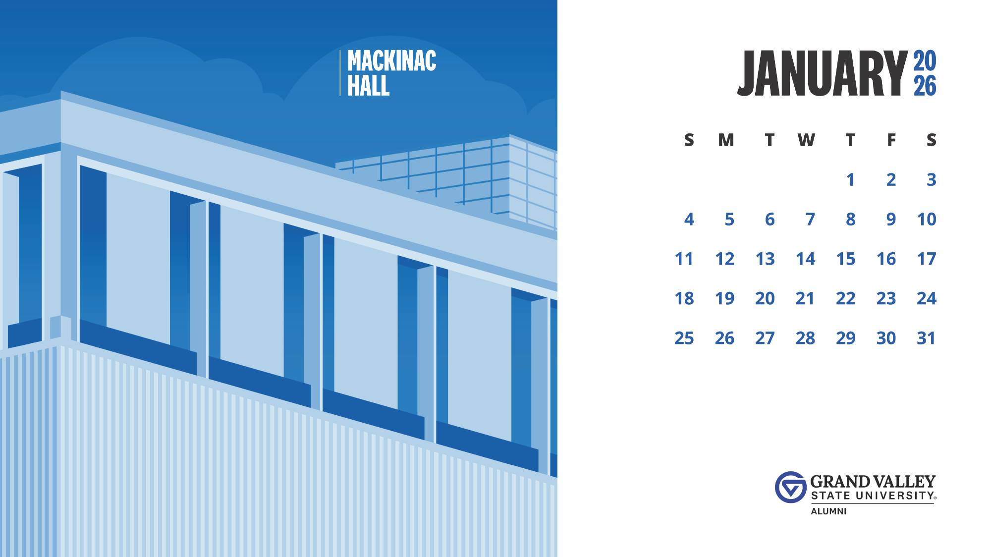 GVSU 2026 desktop calendar